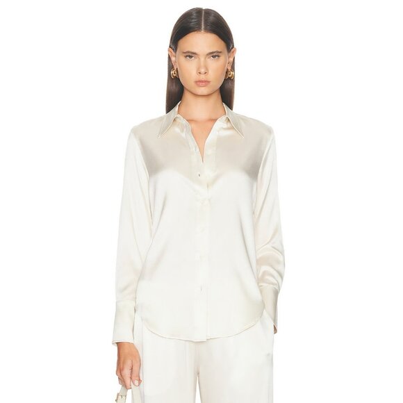 SABLYN Vincent B Slim Fit Button Down Top Gardenia White - Picture 1 of 4